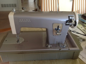 Sears Kenmore (1963 - 1966). This pearly mod-machine is a straight-stitch-only with a very powerful motor for industrial-grade sewing on thick, tough materials. It's a heavy, all steel, fast machine lovingly named "bat out of hell" by my favorite machine master, Bob Juenemann (http://makeitsew.biz/)